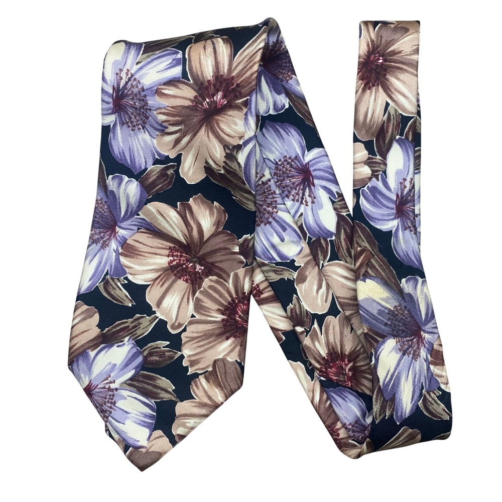 Vintage Bill Blass Floral Tie Mens Brown Silk USA Designer Necktie